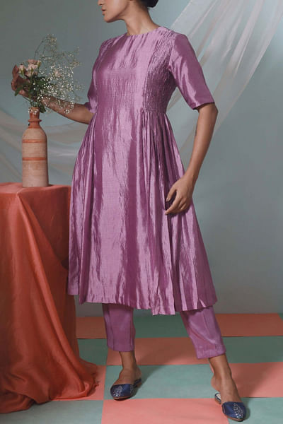 Lilac silk kurta set