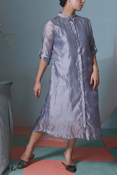 Greyish blue silk dress