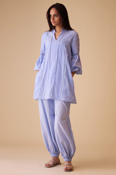 Blue lace work harem pants