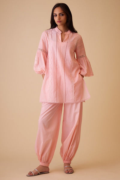 Pink lace work harem pants