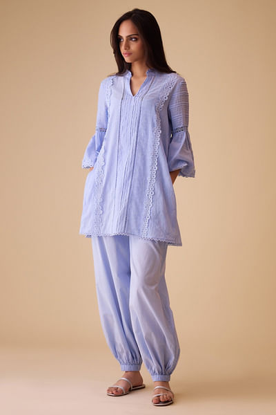Blue pintuck tunic