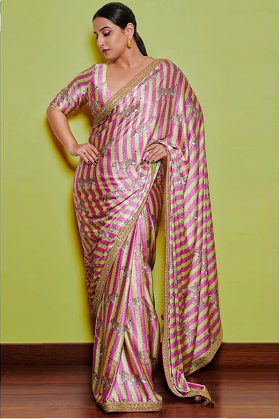 Pink striped sari
