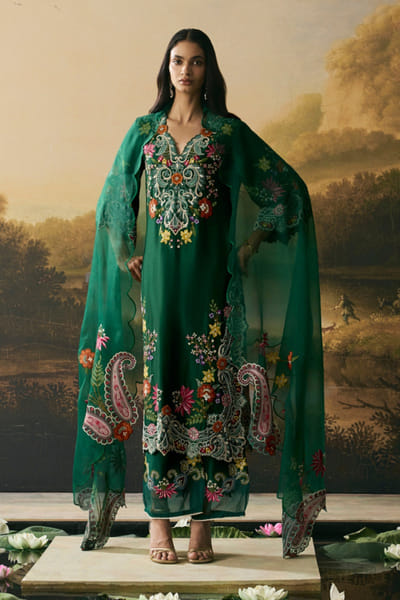 Chandrima Emerald green applique dupatta CHANAUG26D151318