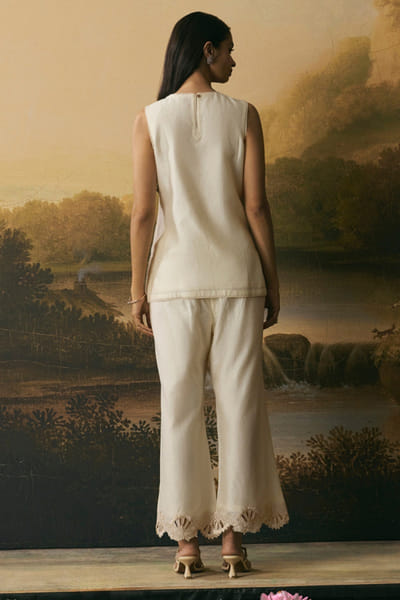 Chandrima Ivory floral cutwork pants CHANAUG26D151308