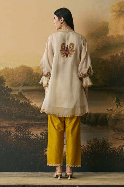 Chandrima Ivory and yellow thread embroidered tunic set CHANAUG26D151300