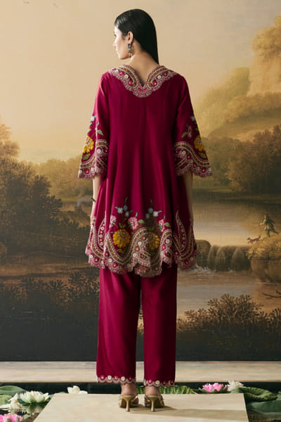 Chandrima Cherry red cord embroidered kurta set CHANAUG26D151312