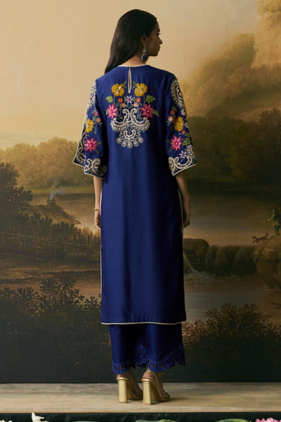 Chandrima Cobalt blue bead embroidered kurta set CHANAUG26D151314