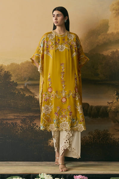 Chandrima Amber yellow applique kaftan CHANAUG26D251326