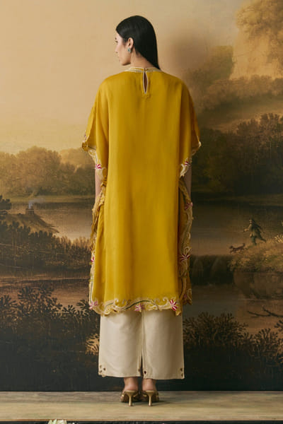 Chandrima Amber yellow applique kaftan CHANAUG26D251326