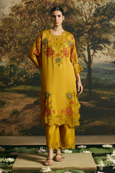 Chandrima Amber yellow bead embroidered kurta set CHANAUG26D251328