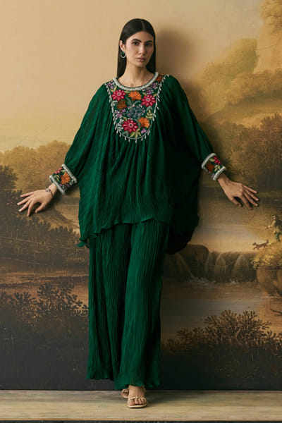 Chandrima Emerald green thread embroidered tunic set CHANAUG26D251330