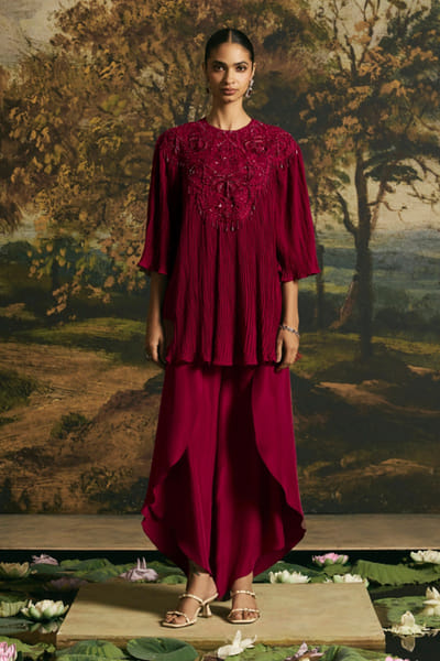Chandrima Cherry red cutwork tunic set CHANAUG26D251331