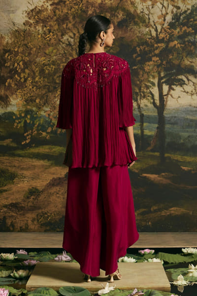 Chandrima Cherry red cutwork tunic set CHANAUG26D251331