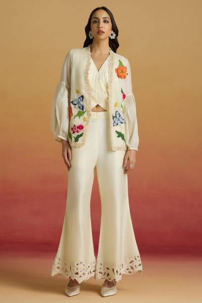Ivory 3D embroidered flared jacket