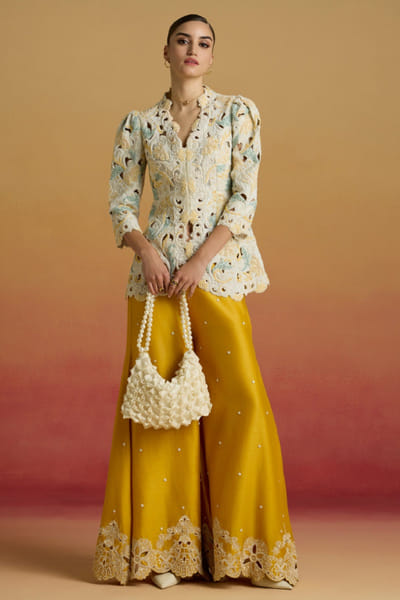 Ivory cord embroidered peplum jacket