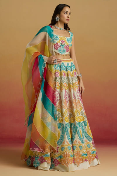 Ivory cord embroidered lehenga