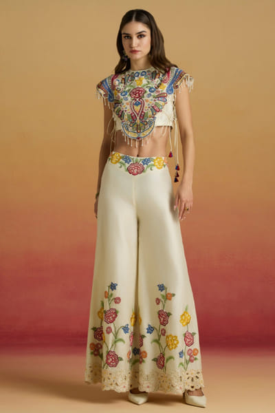 Ivory thread embroidered sharara