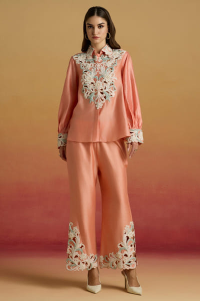 Apricot bead embroidered pants