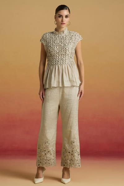 Silver cutwork straight pants
