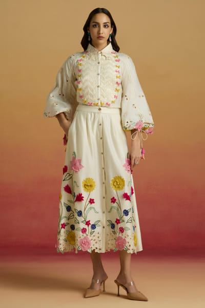 Ivory 3D floral skirt