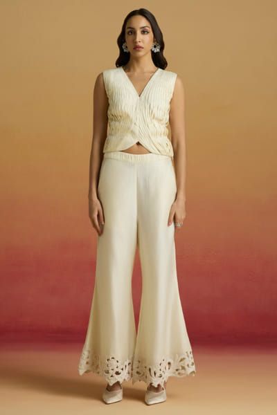 Ivory pleated crop top