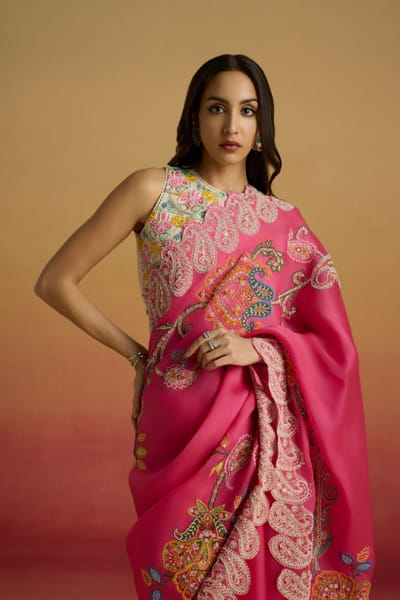 Ivory bead embroidered crop top