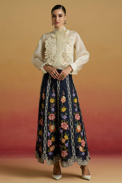 Ivory cutwork layered shirt