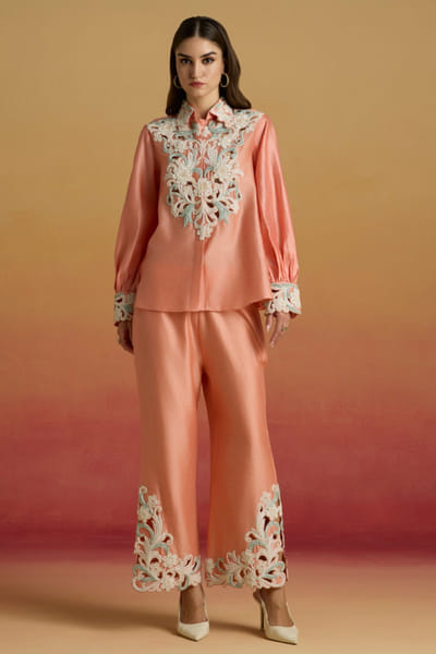 Apricot bead embroidered shirt