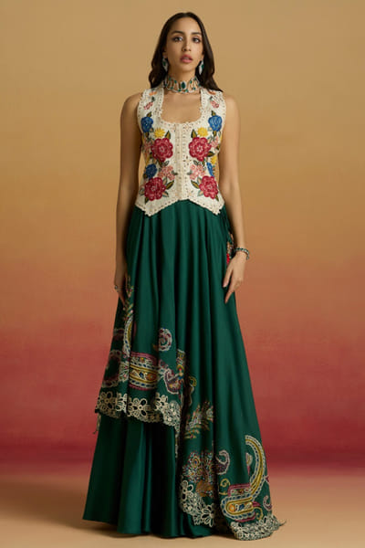 Ivory floral embroidered waistcoat