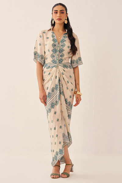 Ivory printed shirt dress