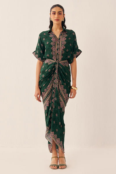 Green printed shirt dress