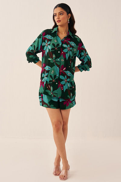 Green floral printed co-ords