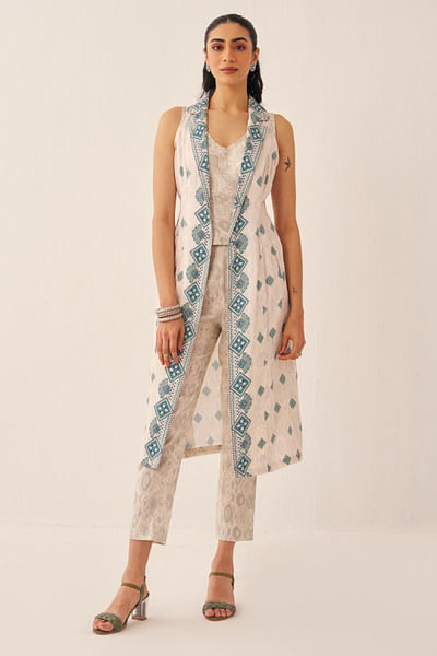 Ivory printed jacket set