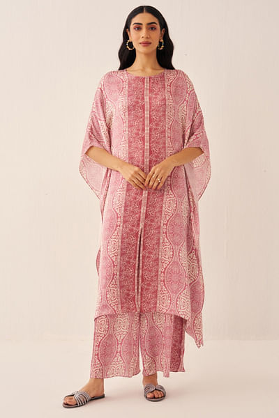 Pink floral printed kaftan set
