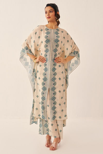 Ivory printed kaftan set