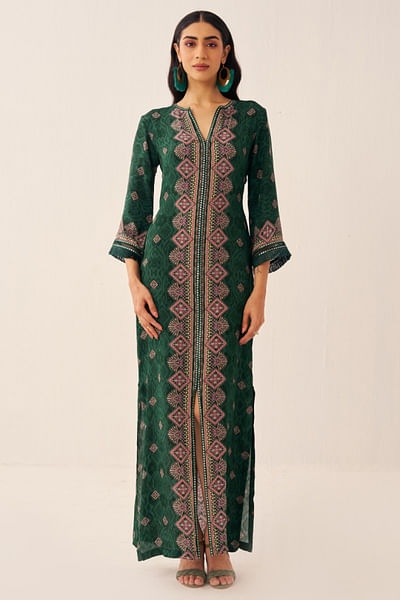 Green printed long dress