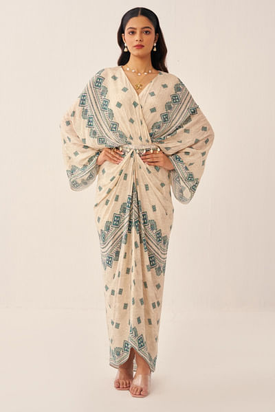 Ivory printed kaftan dress