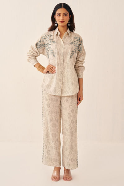 Ivory printed and embroidered co-ords