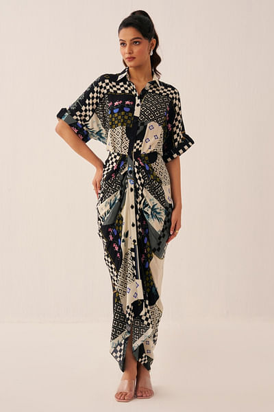 Black printed shirt dress