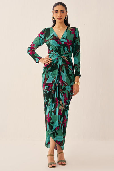 Green draped dress