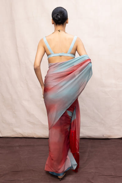 Ekaya Red and blue digital print sari EKAYMAY26D144902