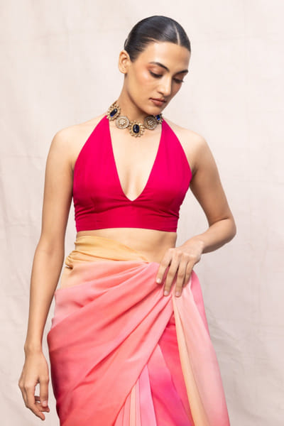 Ekaya Pink and green ombre digital printed sari EKAYMAY26D144896