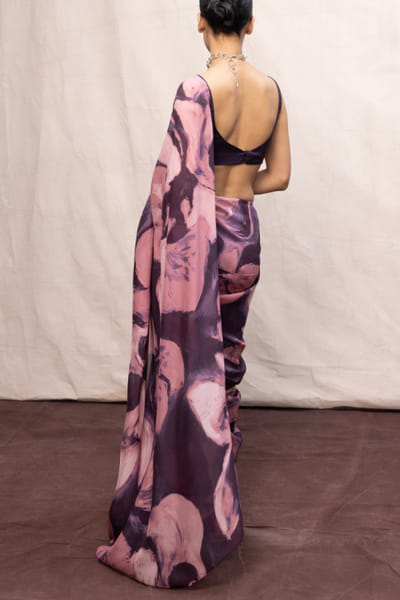 Ekaya Purple and pink digital printed chiffon sari EKAYMAY26D144904