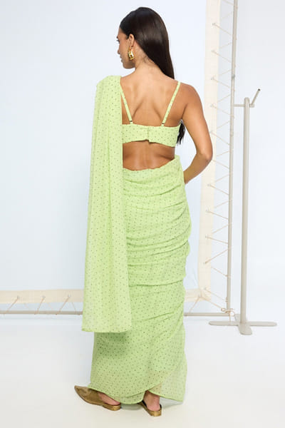 Ekaya Green and black polka dot sari EKAOCT25D136280