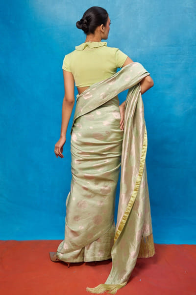 Ekaya Pistachio green cutwork banarasi sari EKAYMAY26D144907