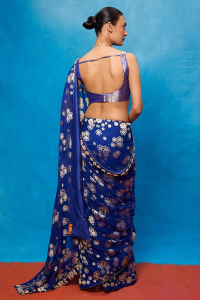 Ekaya Royal blue cutwork handwoven banarasi sari EKAYJUL26D148960