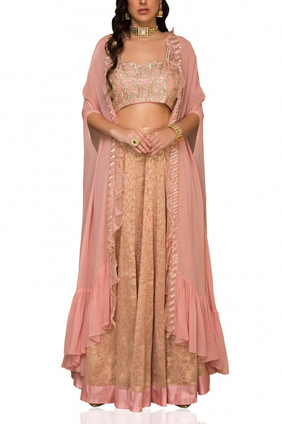 Soft pink embroidered cape set