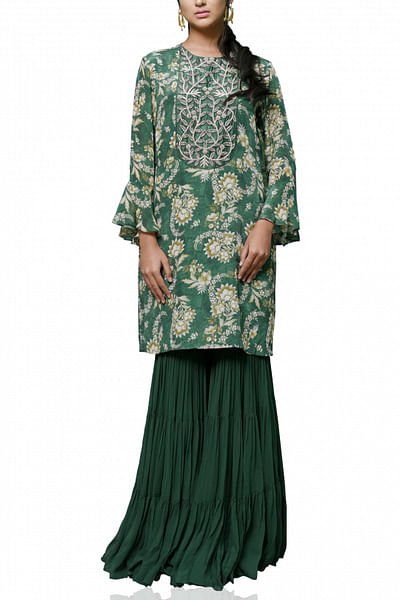 Green floral sharara set