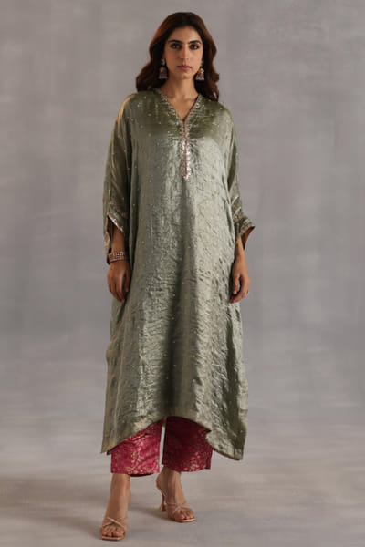 Begum Pret Sage green hand embroidered phiran set BEGDEC25D134811