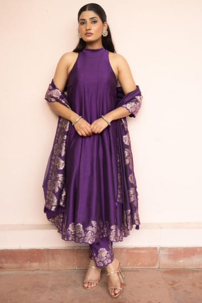 Purple zari anarkali set